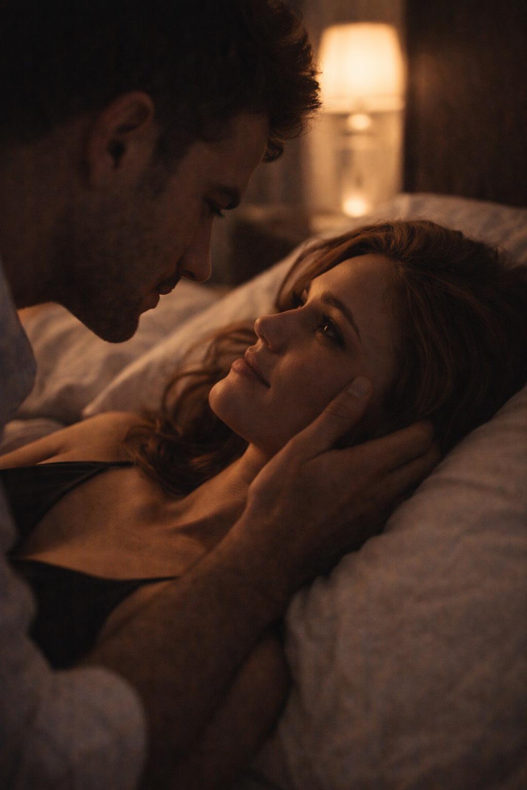 Moment de proximité intime et élégante entre deux personnes illustrant une rencontre premium centrée sur l’intimité