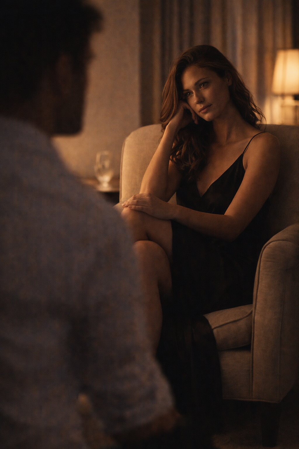 Femme élégante seule dans une ambiance feutrée illustrant la rareté, l’attente et le désir maîtrisé